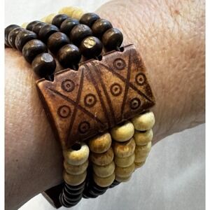 Vintage Ethnic Wood Beads Stretch Bracelet Multistrand Boho Chic Bohemian Nature
